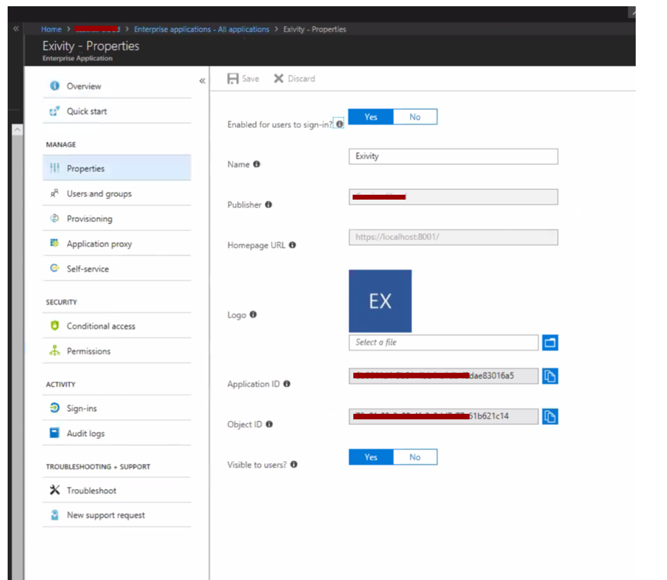 Example Exivity Azure AD Application